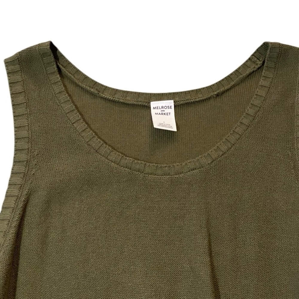 Olive Green Sweater Vest L 100% Cotton Preppy Academia Layering Knit Collegiate - Picture 3 of 8